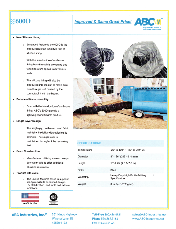 ABC 600D Series Flex Heater Duct Hoses