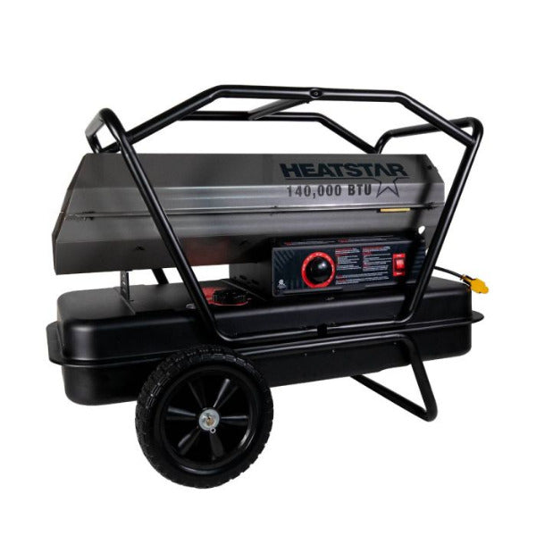 The HS140KT Heatstar 140K BTU Forced-Air Kerosene Heater Runs On Diesel Kerosene Fuel Oil.  F105502
