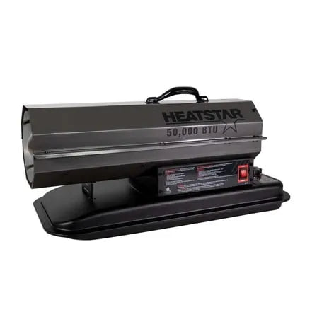 A Heatstar 50,000 BTU portable gas heater in dark gray and black, featuring a top handle, a front-facing vent, and a black base on a white background.